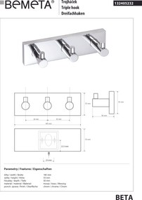 Bemeta Design BETA: Vešiak, s 3 háčikmi - 132405232