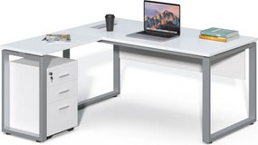 Rohový kancelársky stôl s kontajnerom Houseland Prime Home 01 160 cm biely