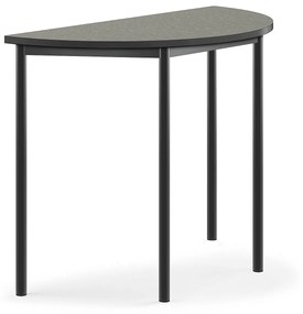Stôl SONITUS, polkruh, 1200x600x900 mm, linoleum - tmavošedá, antracit