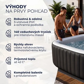 Nafukovacia vírivka OASIS pre 6 osôb, štvorcová, čierna Casaria