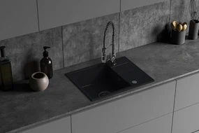 Kuchinox Laut, 1-komorový granitový drez 560x440x174 mm + sifón, čierna škvrnitá, LAV-SBZ_713Y