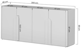 Štvordverová komoda Amilio 200 cm - kašmír / olejovaný dub / úchytky kašmír