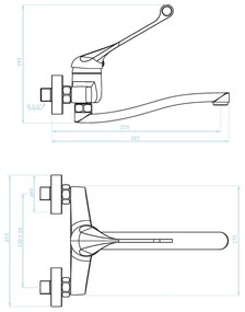 Kuchinox Madera, nástenná drezová batéria 150mm s lekárskou pákou, chrómová, LAV-BQM_08MD