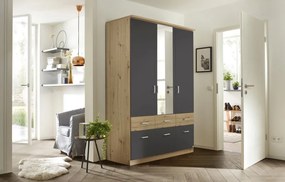 Šatníková skriňa so zrkadlom Bremen, 136 cm, dub artisan/tmavo šedá