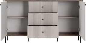 Komoda Vesper 160 cm so zásuvkami na nožičkách - kašmír / orech / čierne nohy