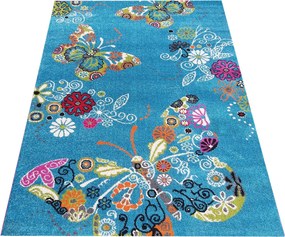 DY Detský modrý koberec s motýľmi Bella 114 Rozmer: 120x170 cm