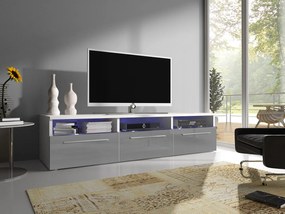Moderný TV stolík Rabia 150, biela / sivý lesk + LED