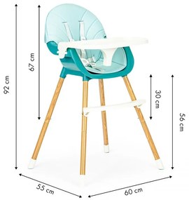 Jedálenská stolička pre deti 2v1 Ecotoys, 004 Blue