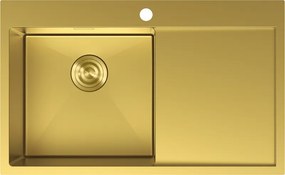 Mexen Exar, 1-komorový nerezový drez s odkvapkávačom, ľavý, 780 x 480 mm, brúsená zlatá, 6433781010L-55