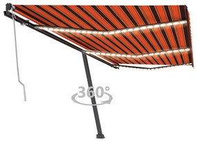 Automatická markíza,LED a senzor vetra 600x350cm,oranžová/hnedá 3069895