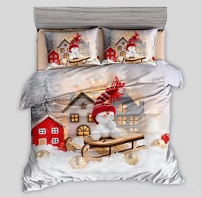 3D Bavlnené obliečky SNOWMAN ON A SLEIGH sivé, 100% bavlna Rozmer obliečky: 70 x 90 cm | 140 x 200 cm