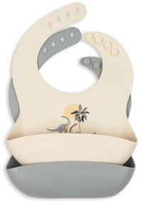 Konges Sløjd Silikónový podbradník s vreckom Dino – set 2 ks