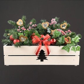 AMADEA Drevený vianočný kvetináč so stromčekom biely, vo vnútri s čiernou fóliou, 62x21,5x17cm, český výrobok