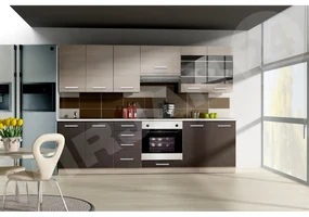 Kuchynská linka Land 260, Farby: dub ferrara / legno tmavé + dub ferrara, Umývadlo: nie, Osvetlenie: osvetlenie LED biele, Príborník: nie