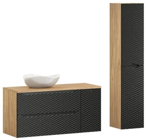 Koupelnová sestava Ocean s deskou, umyvadlem a skříňkami 120 cm černá/dub olejovaný
