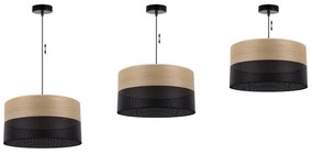 Závesné svietidlo Wood, 1x dýha zlatý dub/čierne PVC tienidlo, (fi 40cm)