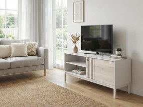 AKCIA TV stolík FROST 120x40 cm biely, dekor dub alpský II. akosť