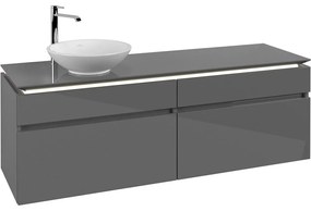 VILLEROY &amp; BOCH Legato závesná skrinka pod umývadlo na dosku (umývadlo vľavo), 4 zásuvky, s LED osvetlením, 1600 x 500 x 550 mm, Glossy Grey, B596L0FP