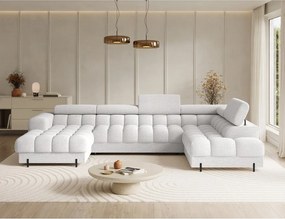 Krémovobiela rozkladacia rohová pohovka z textílie buklé (pravý roh/do tvaru "U") Feraria – ELTAP