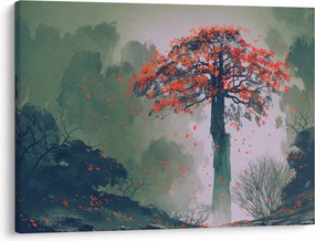 Obraz osamoteného červeného stromu (70x50 cm)