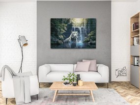 Gario Diamantové maľovanie Biely tiger pri vodopáde Rozmery: 60 x 40 cm, Rámovanie: Iba zrolované plátno, Diamanty: Okrúhle