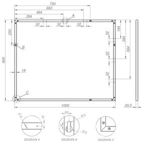 Elita Zrkadlá v ráme, LUSTRO RAMA 100/80 BLACK 19MM, ELT-167583