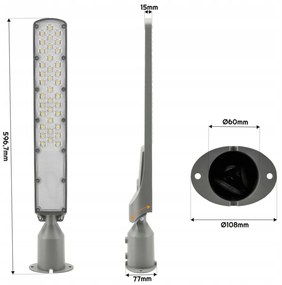 Germina LED pouličná lampa / lampáš HERMETIC 100W sivá 10000lm 5000K