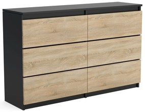 Veľká komoda 6 zásuviek ARIE šírka 120cm Černá/Dub sonoma