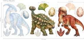 Tri dinosaury s vajíčkami maľované dinosaurie nálepky do izby chlapcov na stenu arch 46 x 19 cm