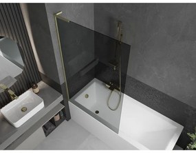 Mexen Next L, 1-krídlová vaňová zástena 100 x 150 cm, 6mm šedé sklo, zlatý matný profil, 895-100-000-03-40-55