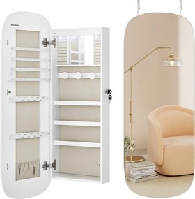 LED zrkadlo s úložným priestorom na šperky 10×42×108 cm, biele