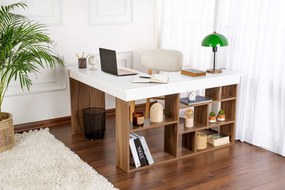 Rohový PC stolík Cete (orech + biela). Akcia -22%. Vlastná spoľahlivá doprava až k Vám domov. 1144651