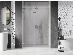 Mexen, Mexen Lunar L Otočné ľavé sprchové dvere 135 cm, transparentné, brúsený nikel - 834L-135-000-97-00-L