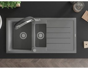 Mexen Andres, granitový drez 1000x500x200 mm, 1,5-komorový a drezová batéria Duo, šedá, 6515-71-671701-07