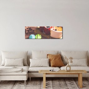 Obraz kávy a makronek (s hodinami) (90x30 cm)