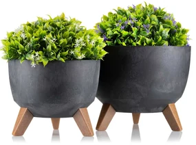 PLASTOVÝ KVETINÁČ ROSA LINEA SADA 2KS 15X24,3 CM+18,3X29,2 CM IMITÁCIA BETÓNU ČIERNA