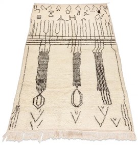 Ručne tkaný vlnený koberec BERBER BJ1147 Boujaad berber Boho, béžový / čierny