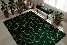 Koberec EMERALD exkluzívny 1014 glamour, styl kocka fľaškovo zelený / zlatý
