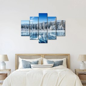 Obraz zamrznutého jazera a zasnežených stromov (150x105 cm)
