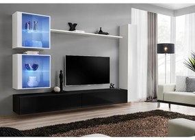 Obývacia stena Switch XVIII Sklo +LED Biely/čierna