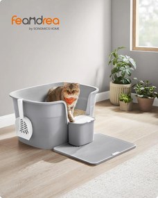 Extra veľká mačacia toaleta s vysokými bočnicami a mriežkou, sivá