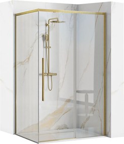 Rea Solar, sprchový kút s posuvnými dverami 100x80 cm + biela sprchová vanička Savoy, zlatá matná, KPL-96020