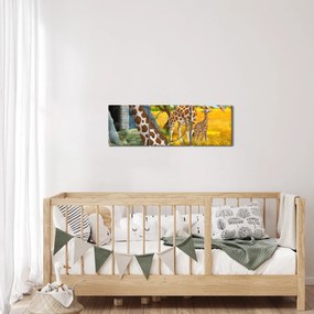 Obraz - Žirafia rodina (s hodinami) (90x30 cm)