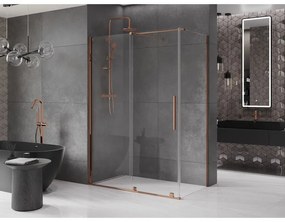 Mexen Velar, sprchový kút s posuvnými dverami 160(dvere) x 100(stena) cm, 8mm číre sklo, ružové zlato, 871-160-100-01-60