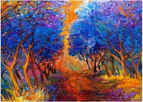 Sklenený obraz - jesenné koruny stromov, moderný impresionizmus (70x50 cm)