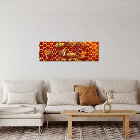 Obraz - Medový plást (s hodinami) (90x30 cm)