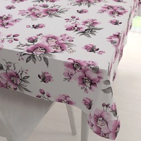 Biante Bavlnený obdĺžnikový obrus Sandra SA-623 Lila orchidey na bielom 50x100 cm