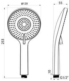 Sapho Sapho, Ručná masážna sprcha, 3 režimy, Ø 120 mm, ABS/čierna matná, SK879B