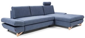 Rozkladacia rohová čalúnená sedacia súprava s úložným priestorom, tvar L AVESTA, pravá, modrá