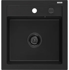Mexen Vito, granitový drez 520x490x210 mm, 1-komorový, čierna s čiernym sifónom, 6503521000-77-B